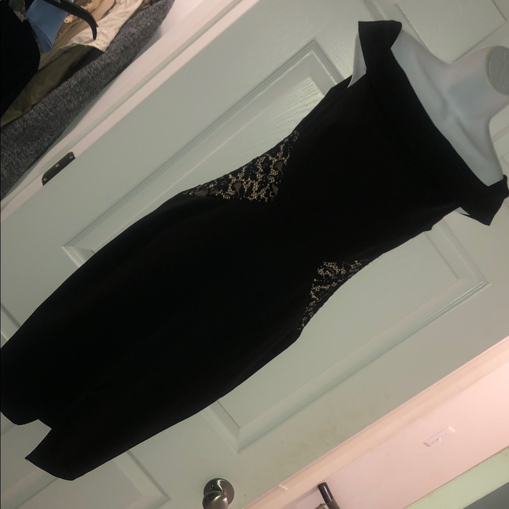Classic Black Lace-Accent Off-Shoulder Sheath Dress
